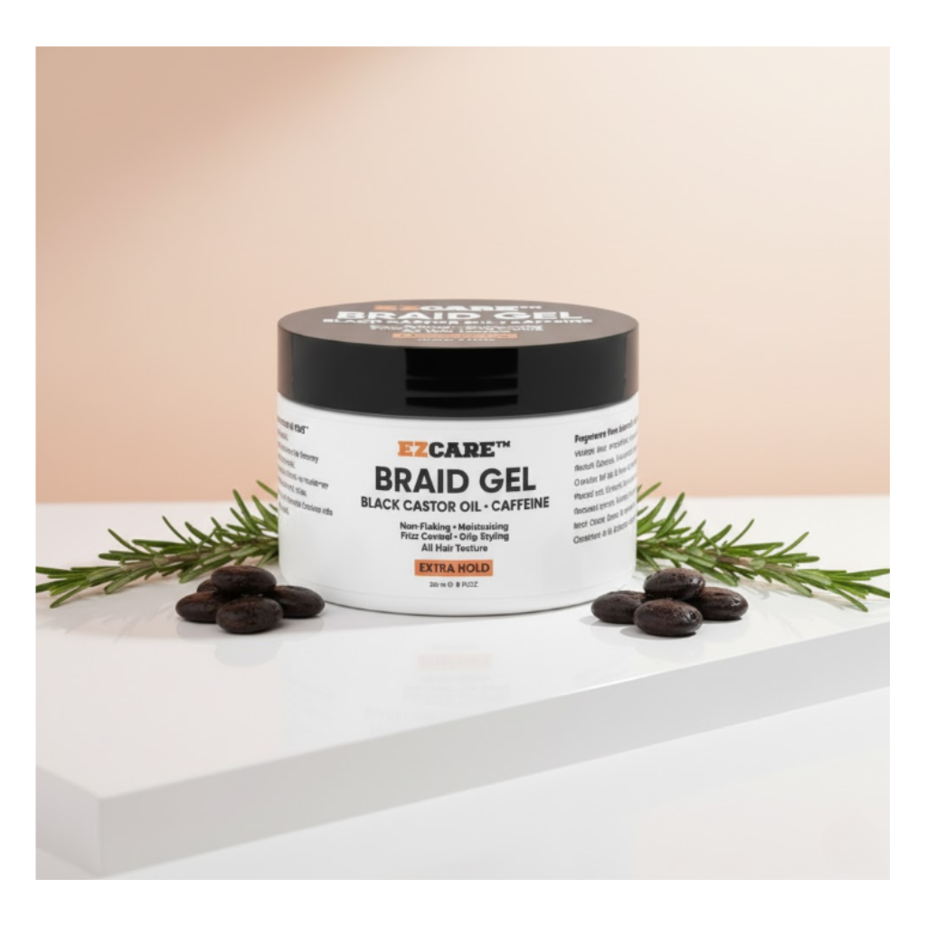 EZCARE BRAID GEL Black Castor Oil. Caffeine 8 oz - BRAID BEAUTY
