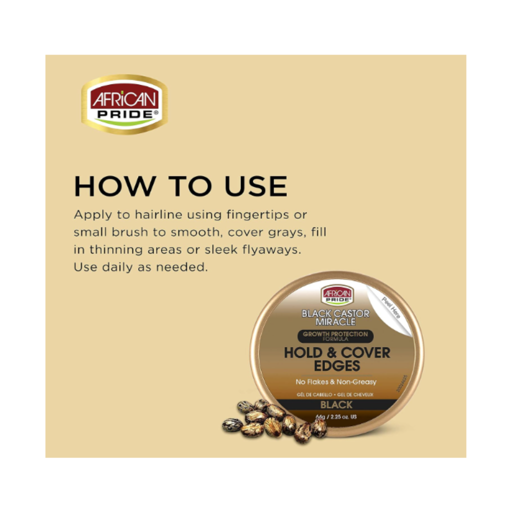 African Pride Black Castor Miracle Hold & Cover Edges 2.25oz - BRAID BEAUTY