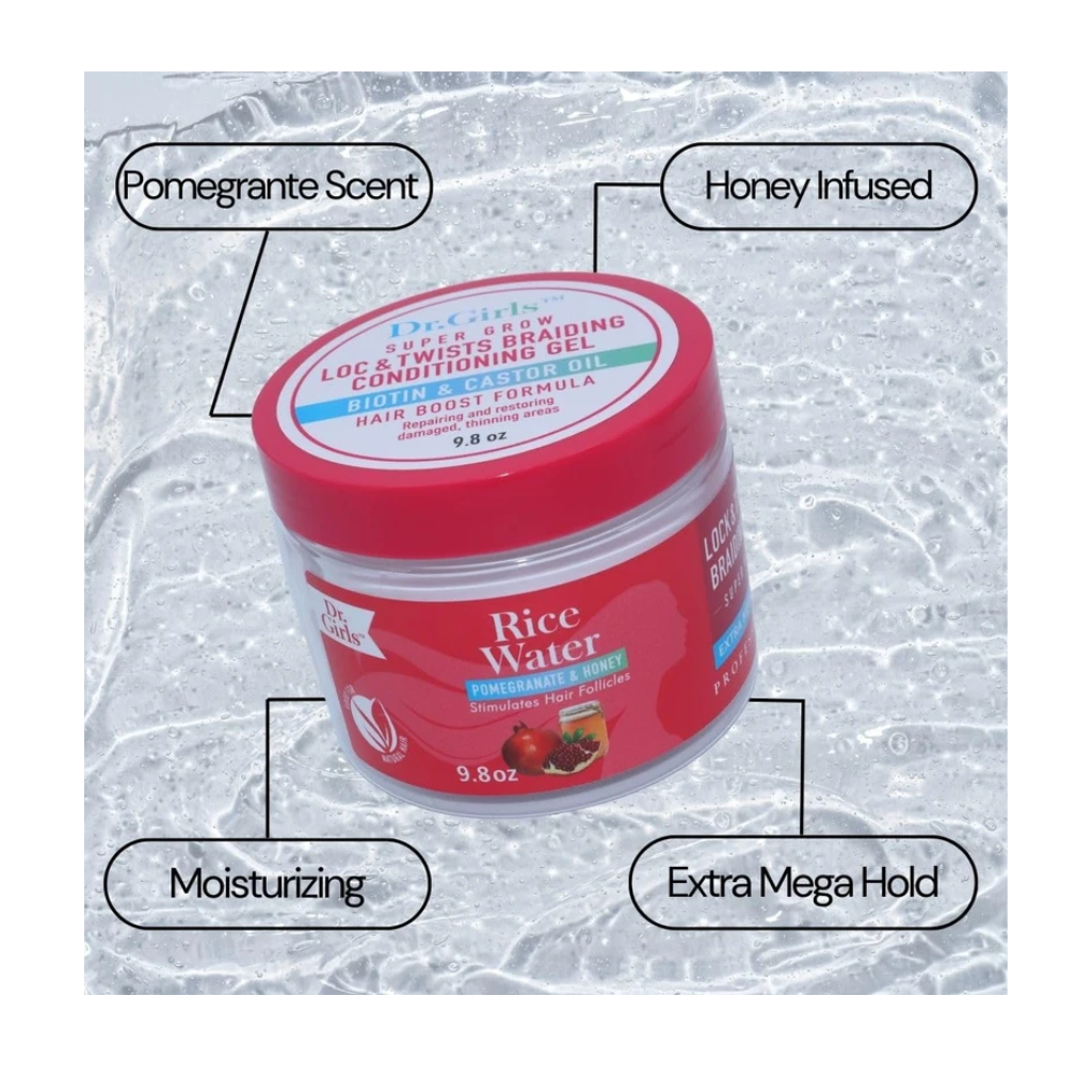 Dr. Girls Rice Water Braiding Conditioning Gel Pomegranate Honey 9.8 oz - BRAID BEAUTY