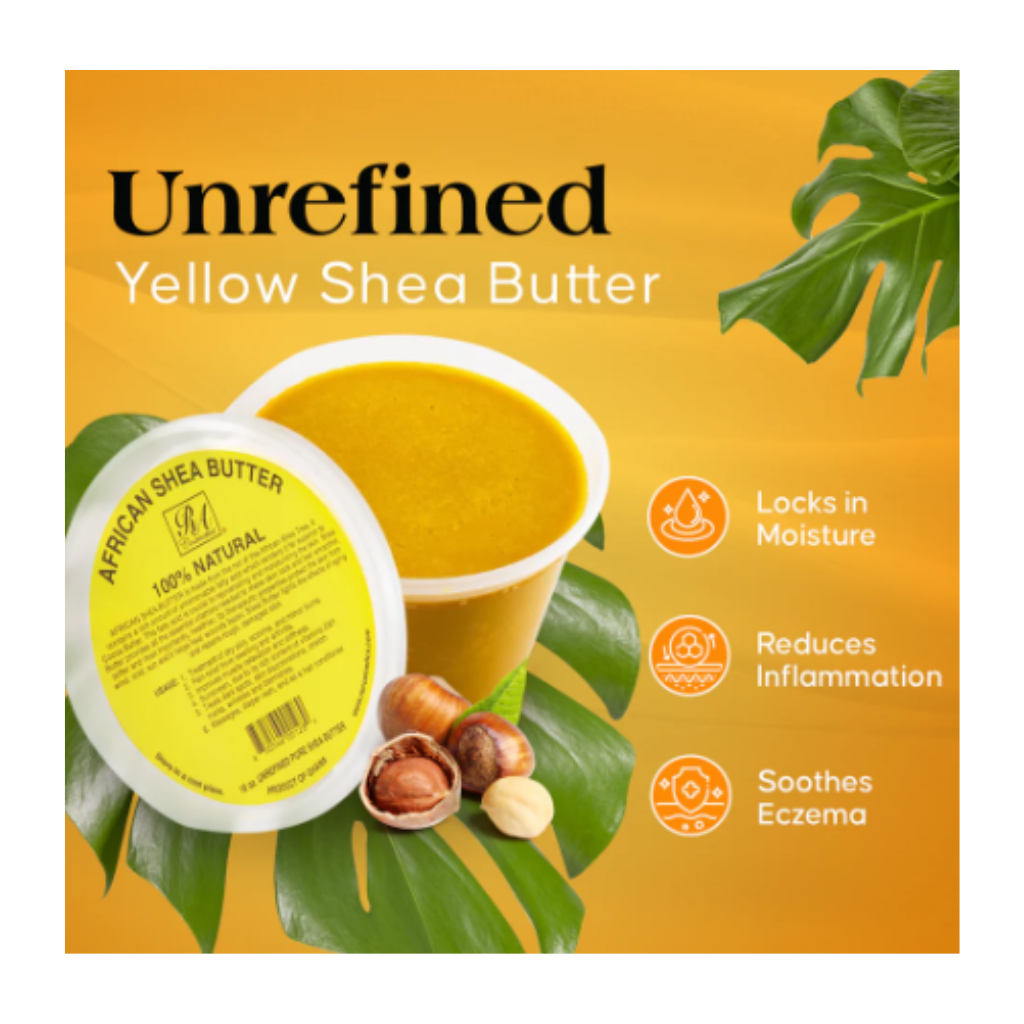 100% NATURAL AFRICAN SHEA BUTTER - YELLOW SOLID - - BRAID BEAUTY