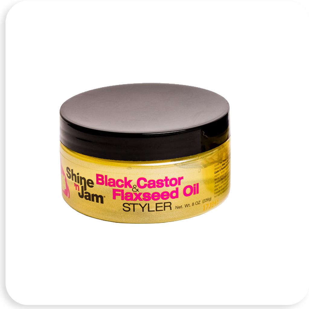 Ampro Shine 'n Jam Black Castor Flaxseed Oil Styler 8 oz - BRAID BEAUTY