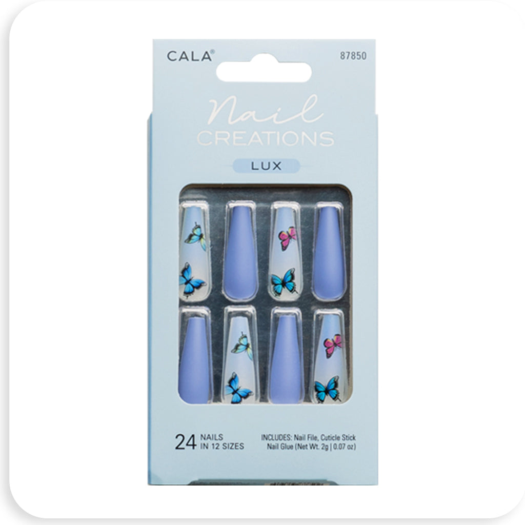 CALA Nail Tip Long Coffin Blue Butterfly #87850 - BRAID BEAUTY