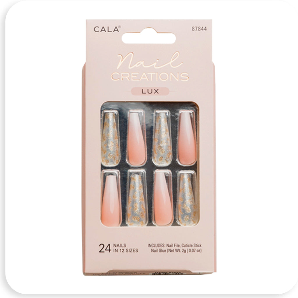CALA Nail Tip Long Coffin Ombre W/ Gold #87844 - BRAID BEAUTY