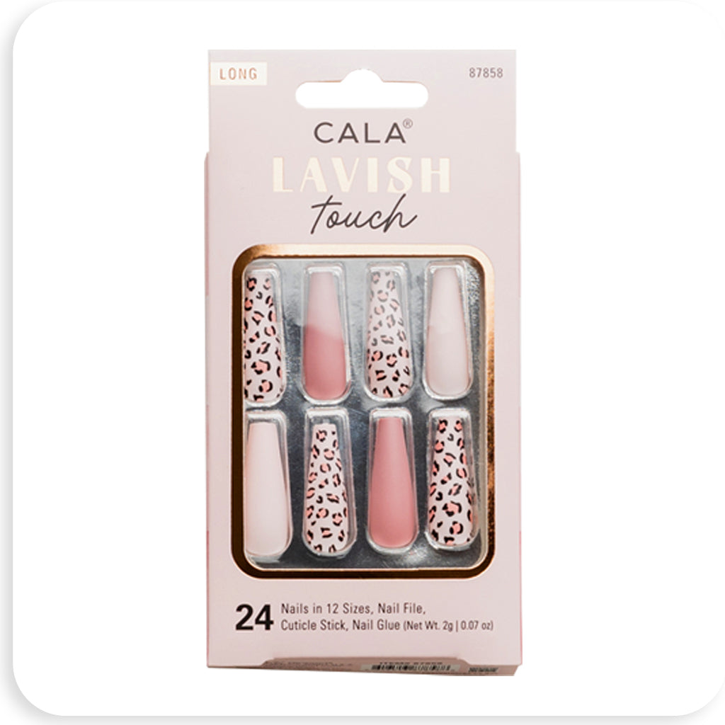 Cala Nail Tip Long Coffin Pink Animal Print #87858 - BRAID BEAUTY