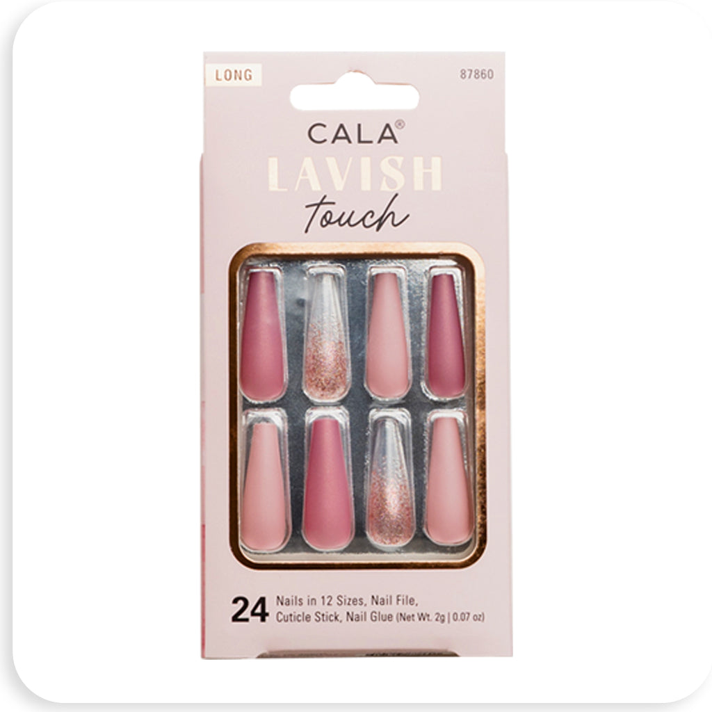 CALA Nail Tip Long Coffin Pink W/ Glitter #87860 - BRAID BEAUTY