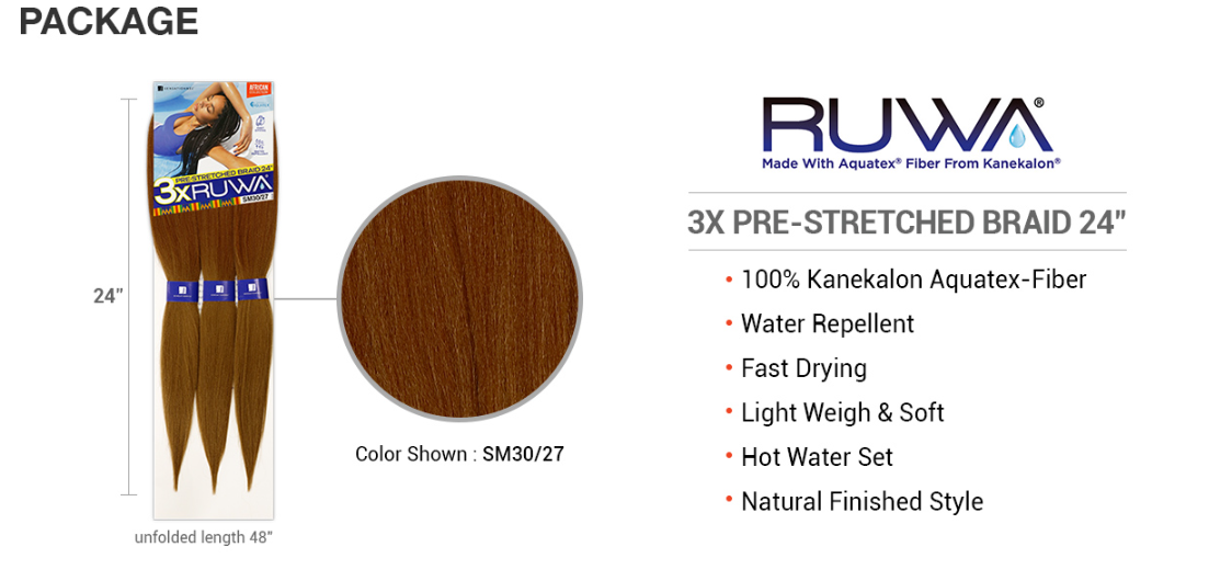 Ruwa Pre-Stretched Braid 24" - 3X - BRAID BEAUTY