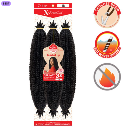 Outre Crochet Braids X-Pression Twisted Up 3X Springy Afro Twist 16" - BRAID BEAUTY