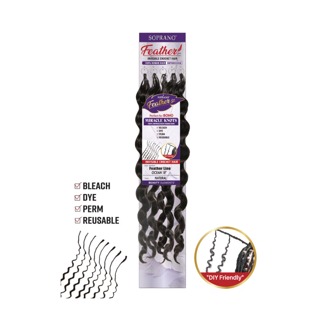 SOPRANO VIRGIN REMI Feather Line OCEAN (60 strands) 18" -NATURAL - BRAID BEAUTY
