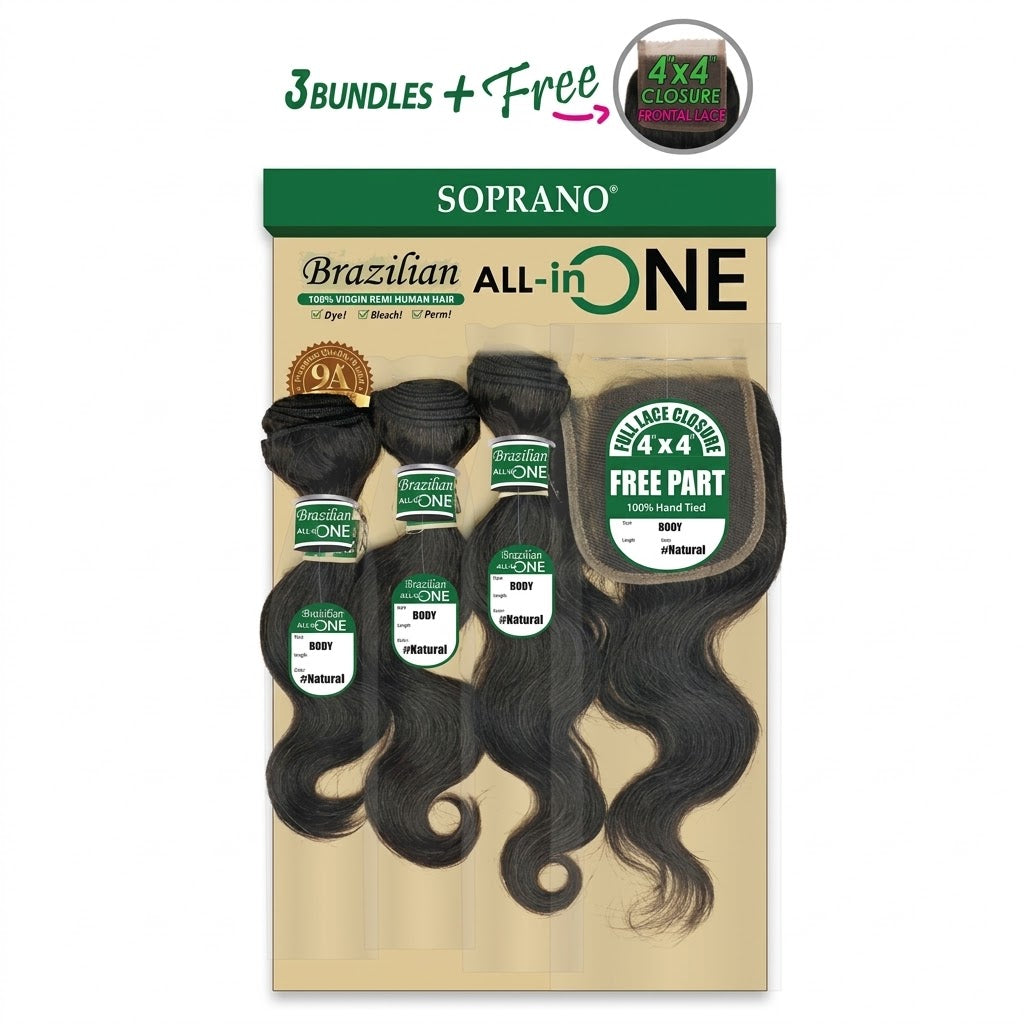 SOPRANO HH Brazilian 4X4 ALL in ONE "BODY 14"/16"/18" -NATURAL - BRAID BEAUTY