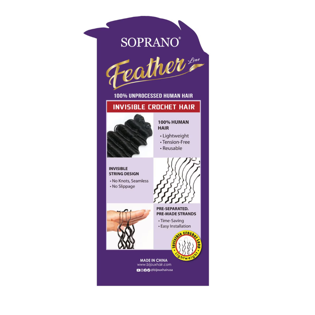 SOPRANO VIRGIN REMI Feather Line OCEAN (60 strands) 18" -NATURAL - BRAID BEAUTY