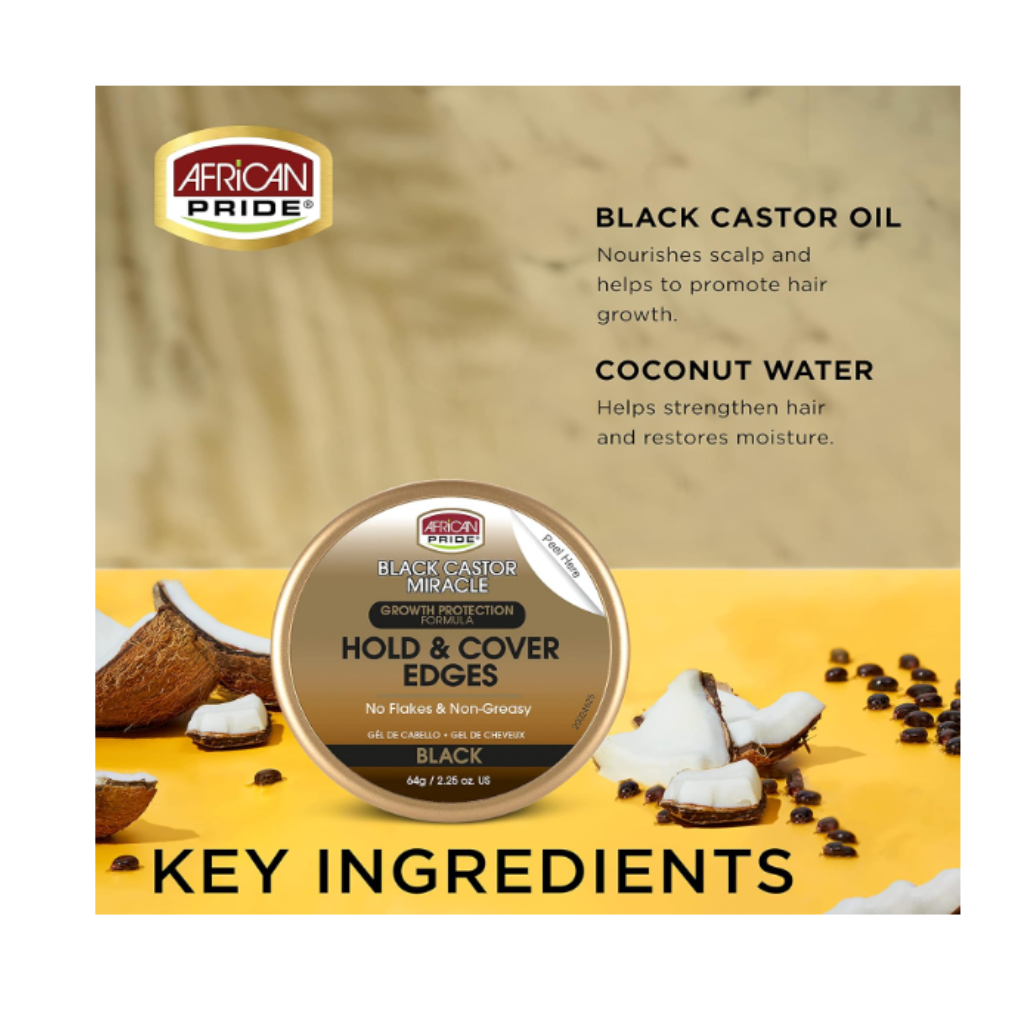 African Pride Black Castor Miracle Hold & Cover Edges 2.25oz - BRAID BEAUTY