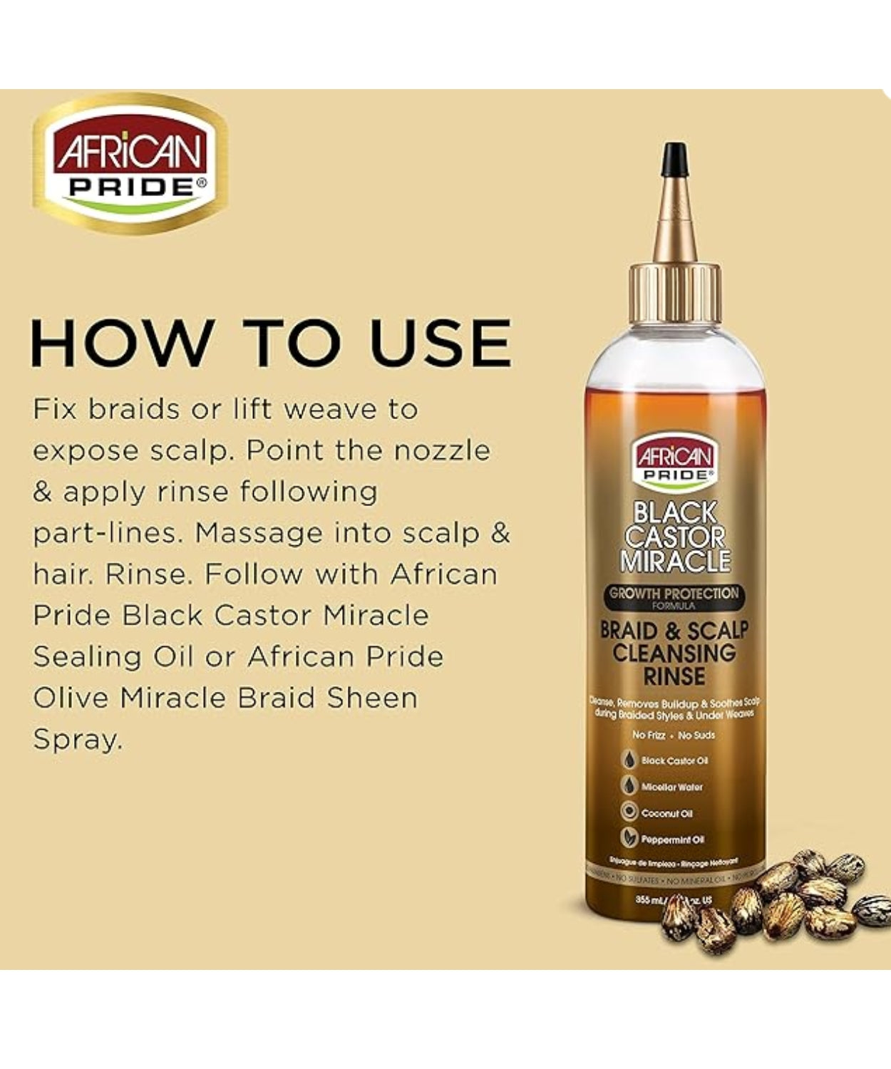 African Pride Black Castor Miracle Braid & Scalp Cleansing Rinse 12 oz - BRAID BEAUTY