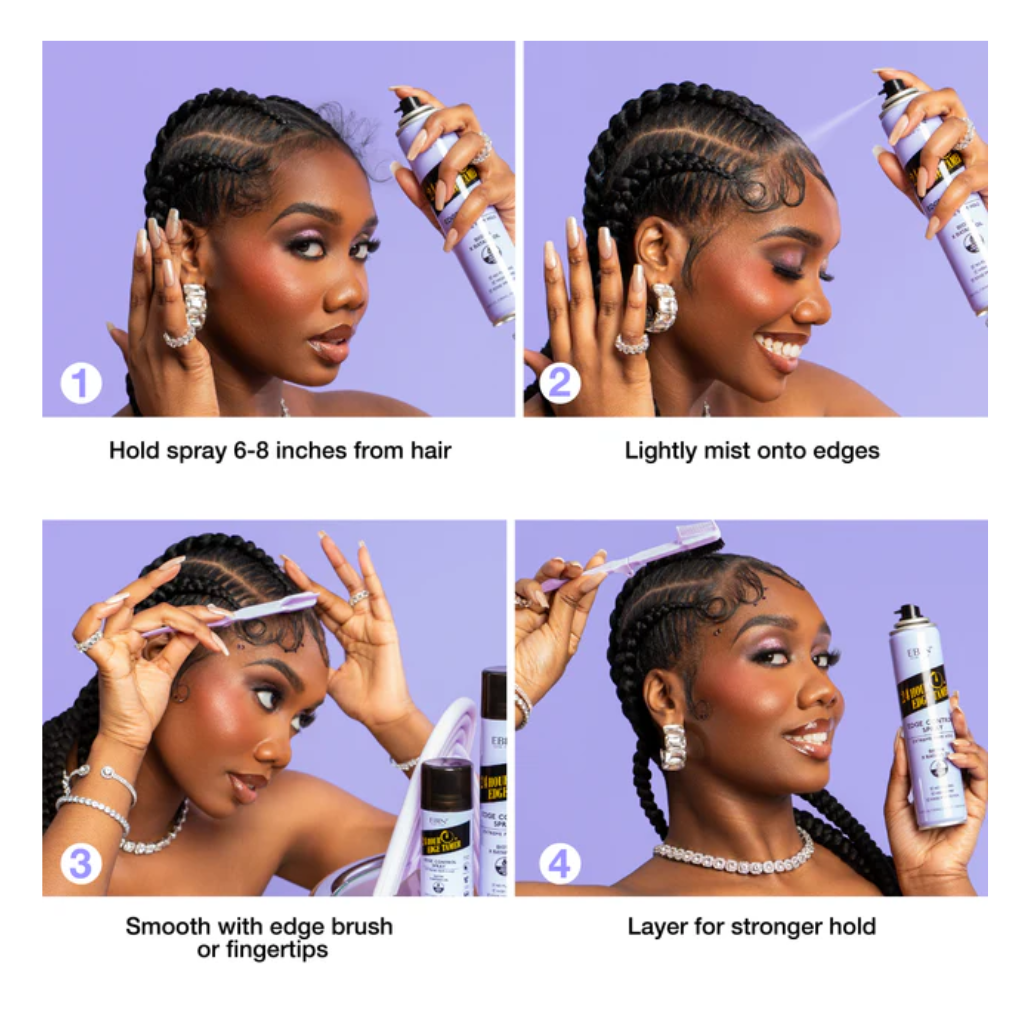 EBIN NEW YORK 24 Hour Edge Tamer - Edge Control Spray Extra Mega Hold - BRAID BEAUTY