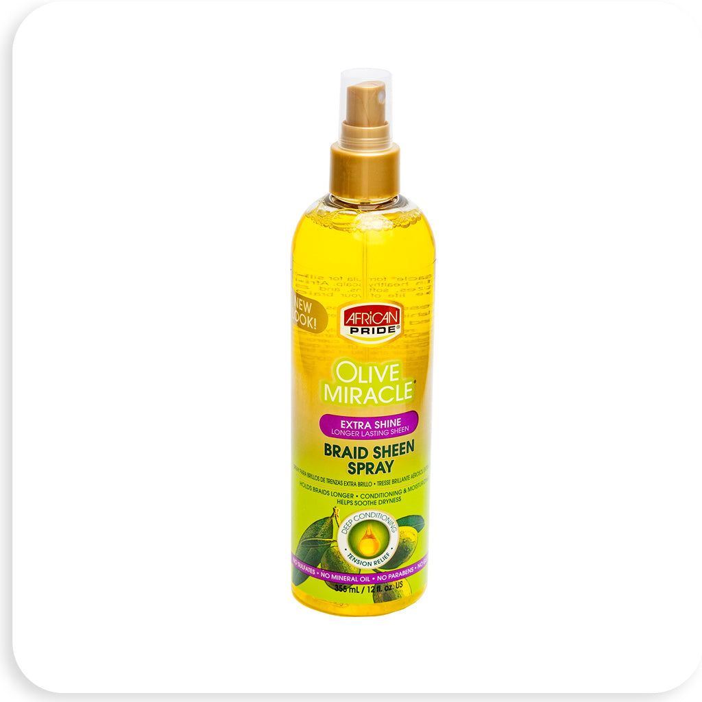 African Pride Olive Miracle Braid Sheen Spray 12 oz  - BRAID BEAUTY INC