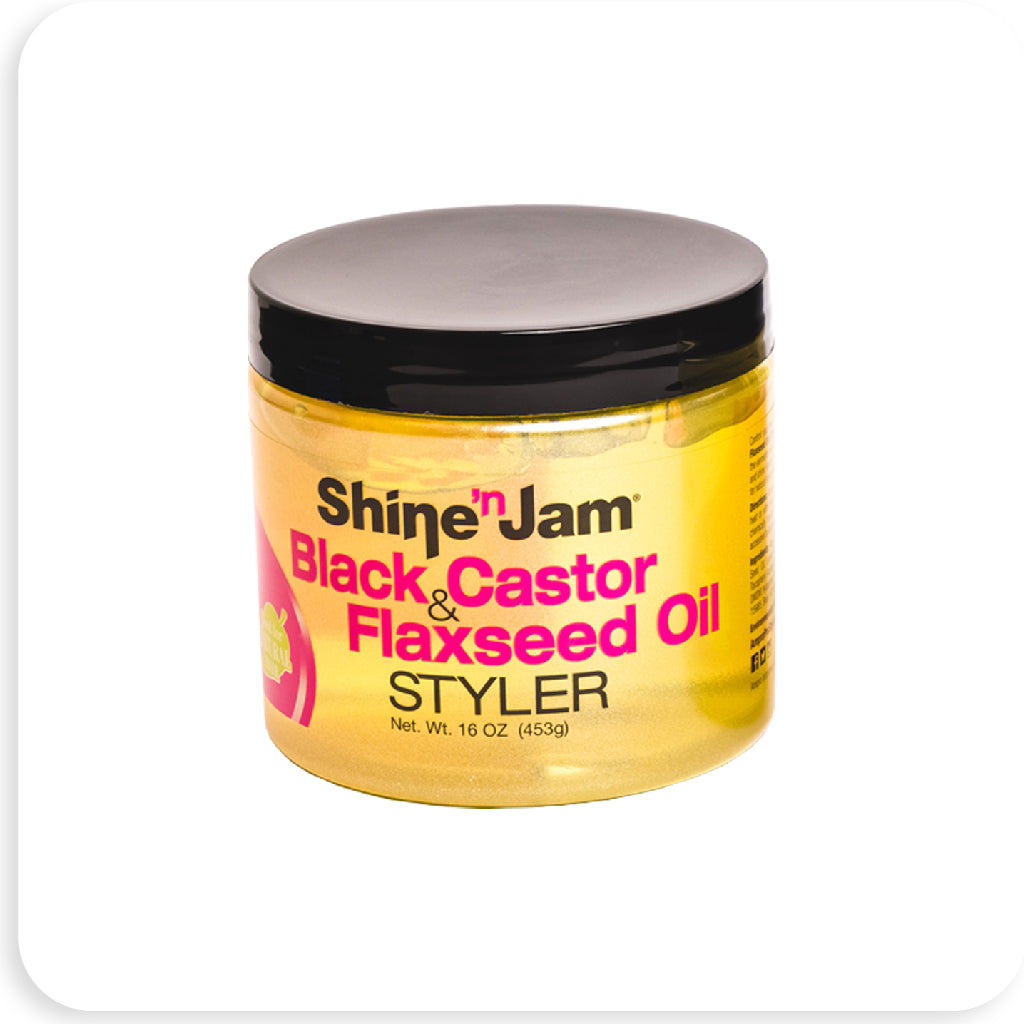Ampro Shine 'n Jam Black Castor Flaxseed Oil Styler 16 oz - BRAID BEAUTY INC