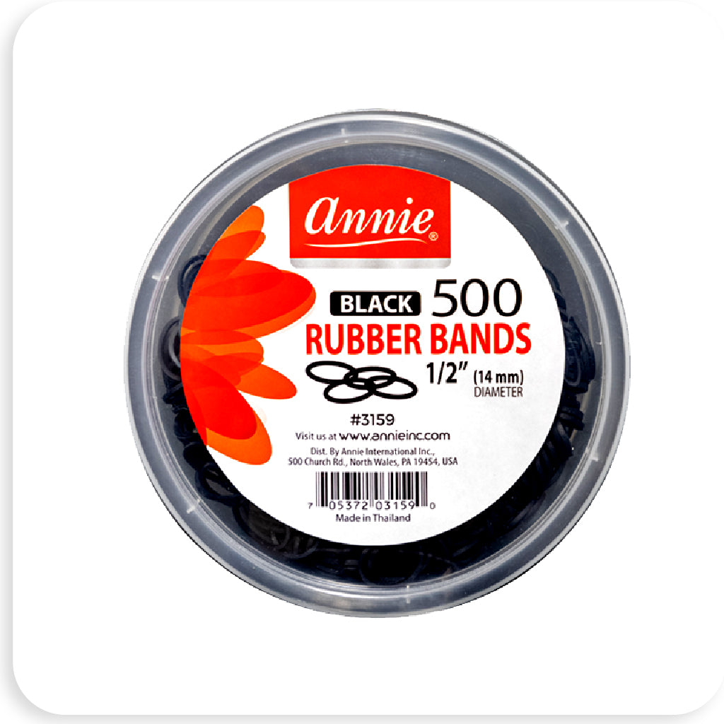 annie BLACK 500 RUBBER BANDS 1/2" #3159 - BRAID BEAUTY INC