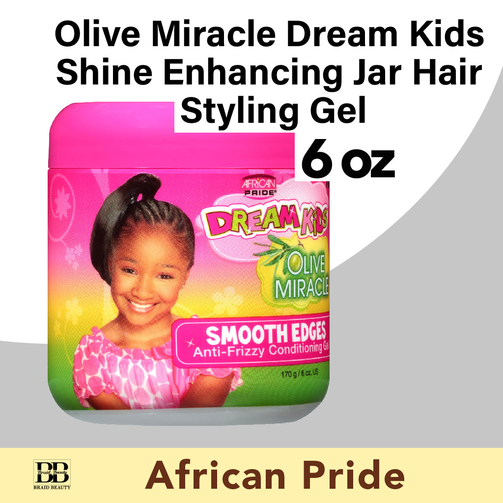 African Pride Olive Miracle Dream Kids Shine Enhancing Jar Hair Styling Gel, 6 oz - BRAID BEAUTY