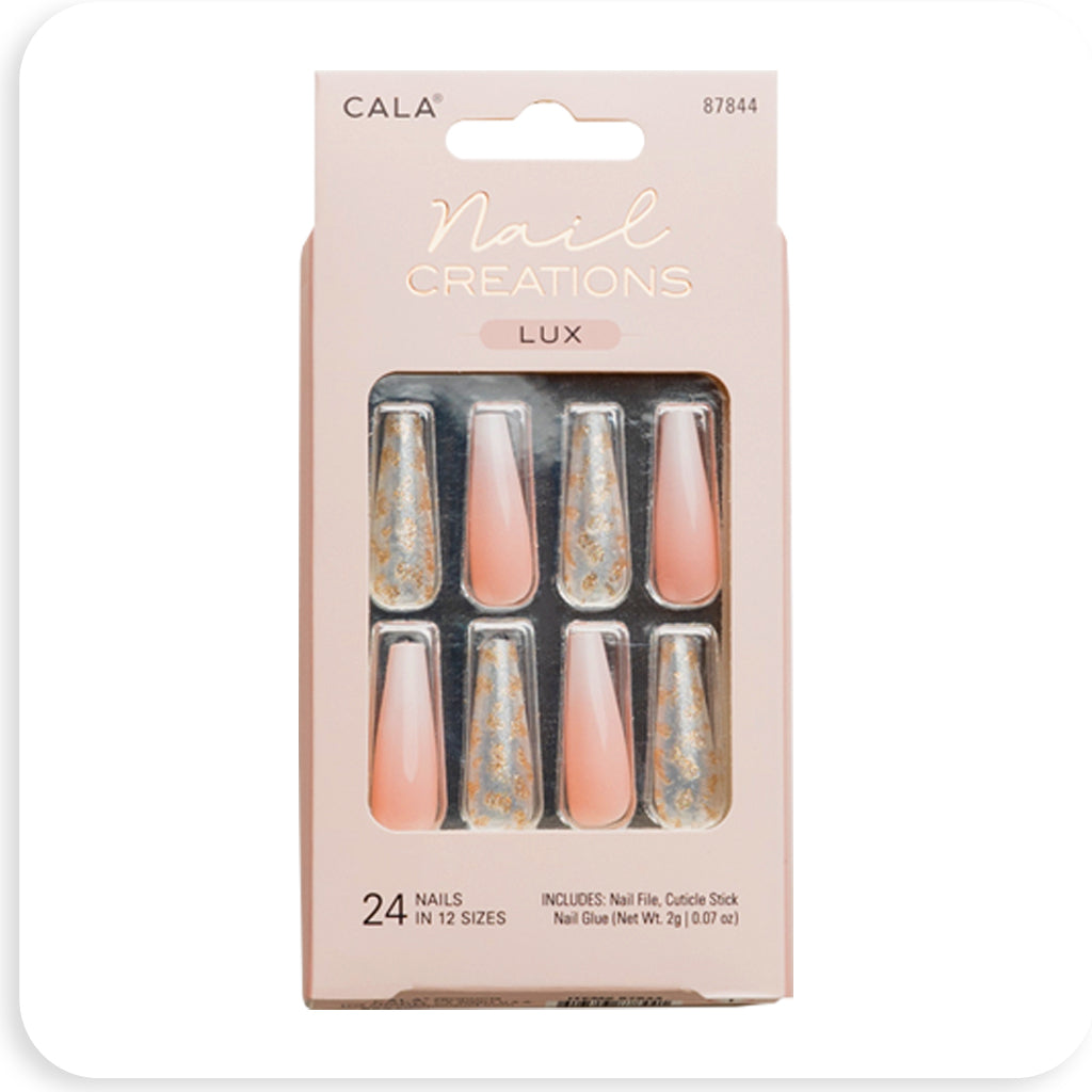 Cala Nail Tip Long Coffin Ombre W Gold #87844 - BRAID BEAUTY