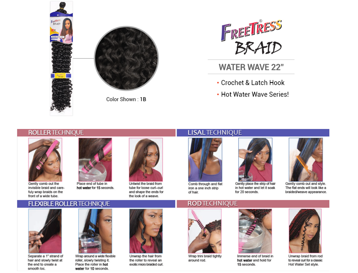 FreeTress Synthetic Hair Crochet Braids Water Wave 22" - BRAID BEAUTY