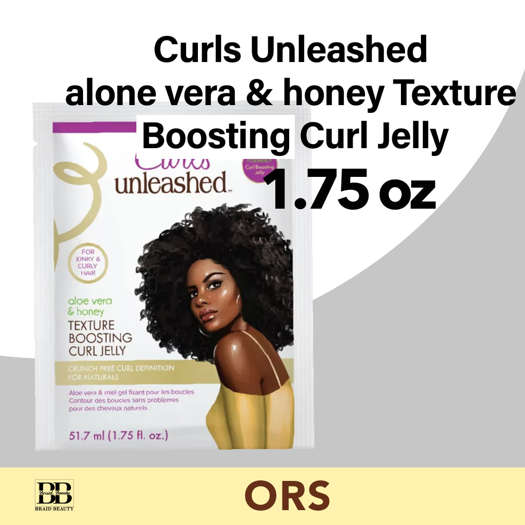 ORS Curls Unleashed alone vera & honey Texture Boosting Curl Jelly 1.75 oz - BRAID BEAUTY