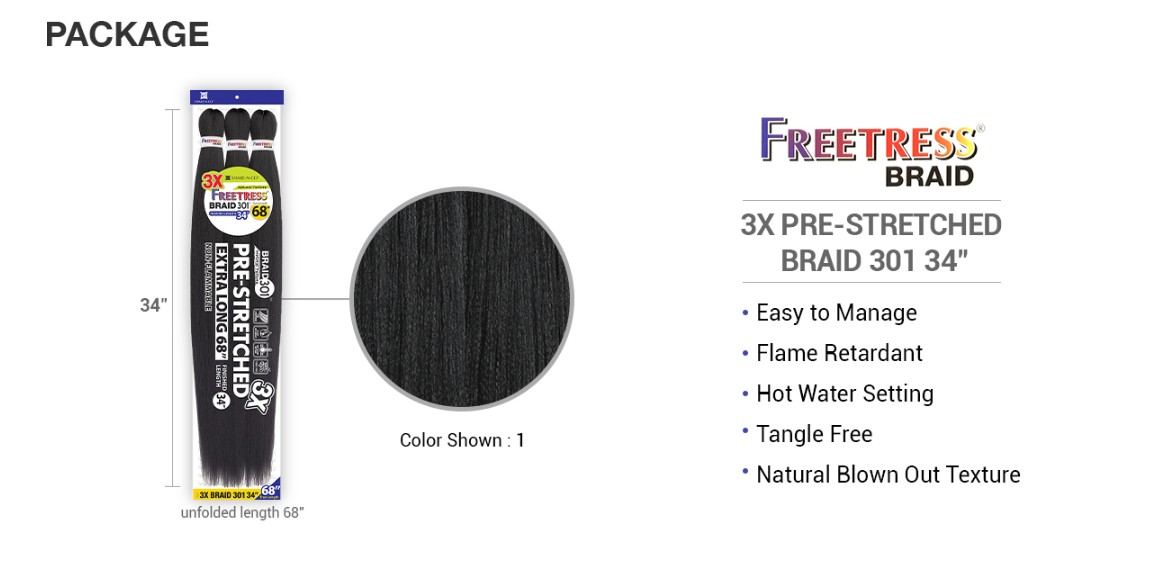 FreeTress Natural Texture Braids 3X Pre-Stretched Braid 301 34" - BRAID BEAUTY
