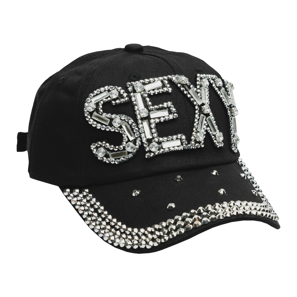 SEXY Rhinestones Black Hat Bling Glam Cap ???? Popfizzy Rhinestone Bitch Hat for Women, Funny Hats for  main image 4